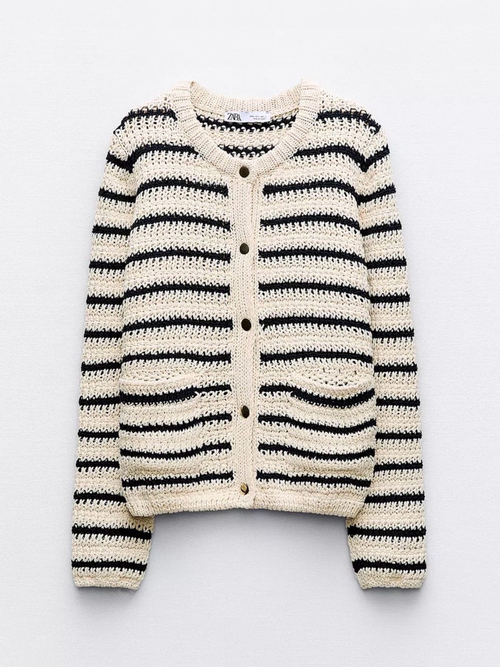 Zara Cream and Black Striped Crochet Cardigan Jacket